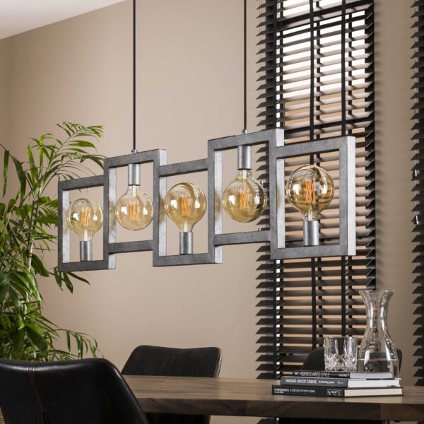 D - Hoyz - Industriele Hanglamp - 5 Lampen - Metaal Zilver - Industrieel