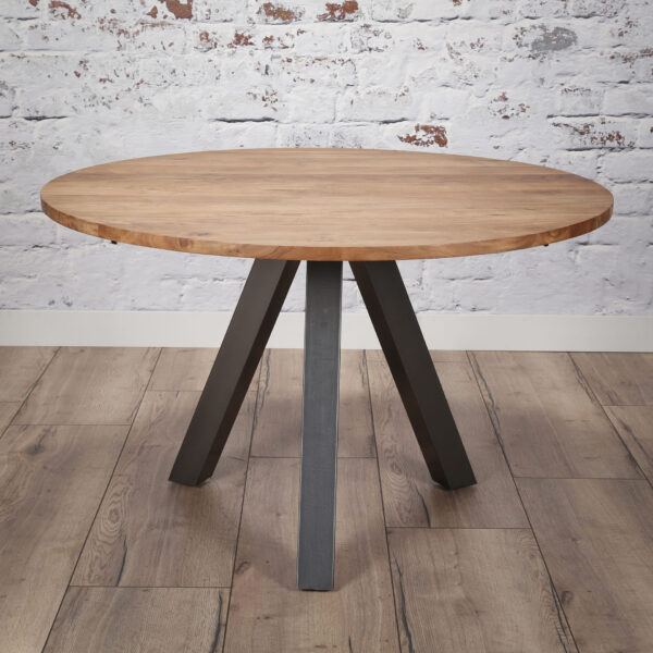 ed07-600f-411e-a2c3-3eebd959897a.jpg D - Eetkamertafel blad rond - Eettafel Acacia hout - Stalen Driepoot - 5 Personen - Ø120
