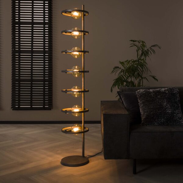 D - Hoyz - Vloerlamp Industrieel - 7 Lampen - Circular - Zwart/Grijs
