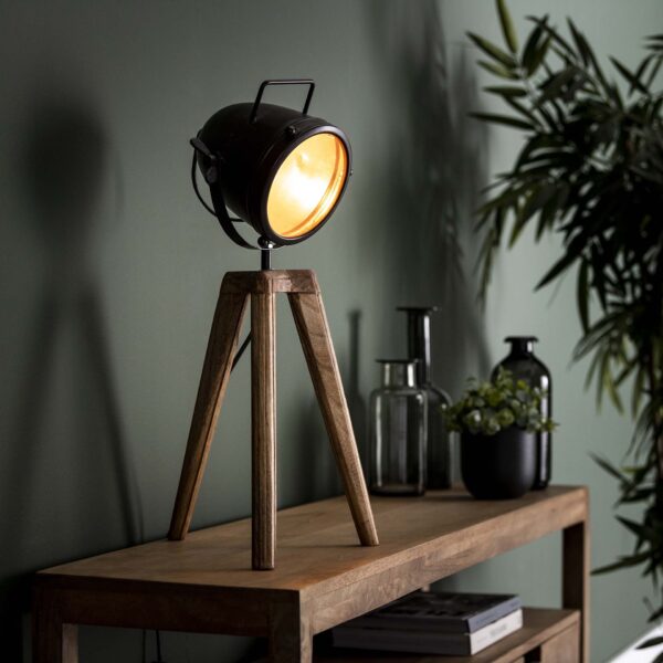 D - Hoyz - Industriele Tafellamp - Houten Drie-poot - 1 Lamp - Spot-on