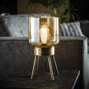 f381-9060-4683-8e3b-bd25b88f3966.jpg D - Hoyz - Tafellamp Amber - Vintage Tafellamp van Metaal en Glas - Goudkleurig
