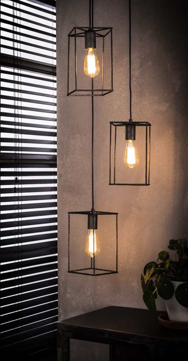 D - Hoyz - Hanglamp Cubic Getrapt - 3 Lampen - Grijs/Zwart