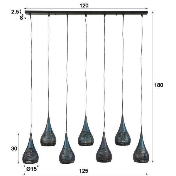 D - Hoyz - Hanglamp - 7xØ15 Druppelvormige Metalen Hanglampen - Transpart