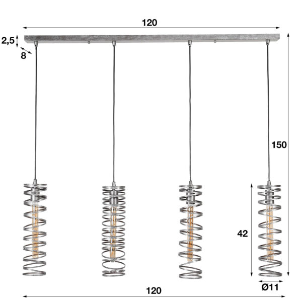 D - Hoyz - Industriele Hanglamp - 4 Lampen - Spiraal