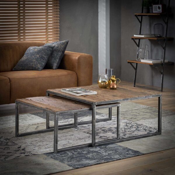 D - Hoyz - Salontafel - 80x80x40 - Bruin/Grijs - Set van 2 - Hout