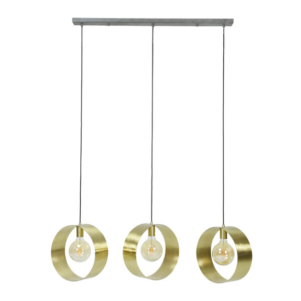 D - Hoyz - Hanglamp Vegas met 3 ronde lampen - Goud afgewerkt - 150cm lang - Industriële Hanglamp voor woonkamer of eetkamer