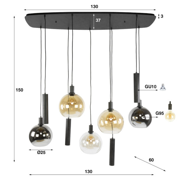 Hoyz Collection - Hanglamp Sfera Tricolore 5+4-lichts - Artic Zwart