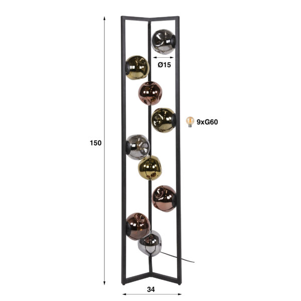 Hoyz Collection - Vloerlamp Stellar - Zwart - 34x34x150 cm