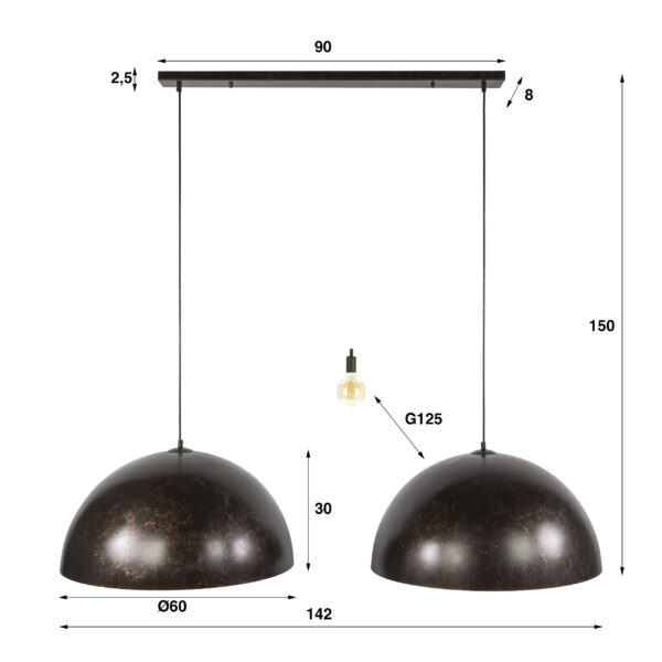 Hoyz Collection - Hanglamp Dome 2-lichts Ø60cm - Urban Bruin