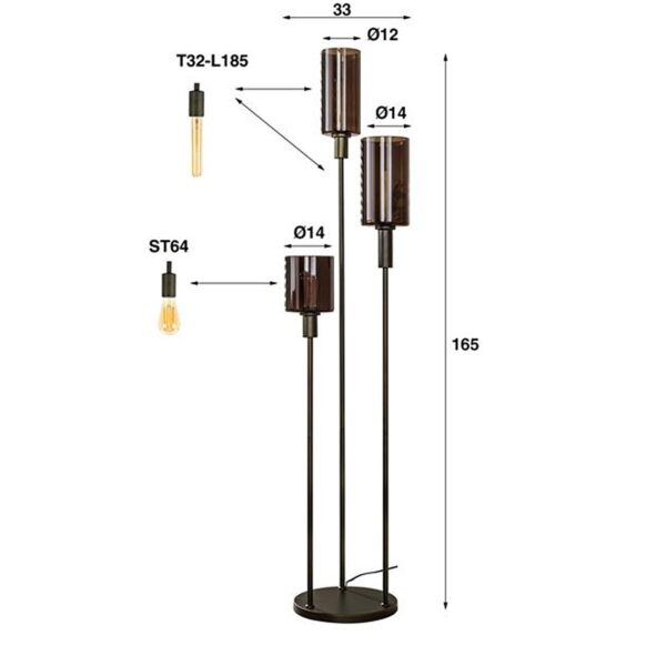 Hoyz Collection - Vloerlamp Sepiora Getrapt 3-lichts - Sienna Brown