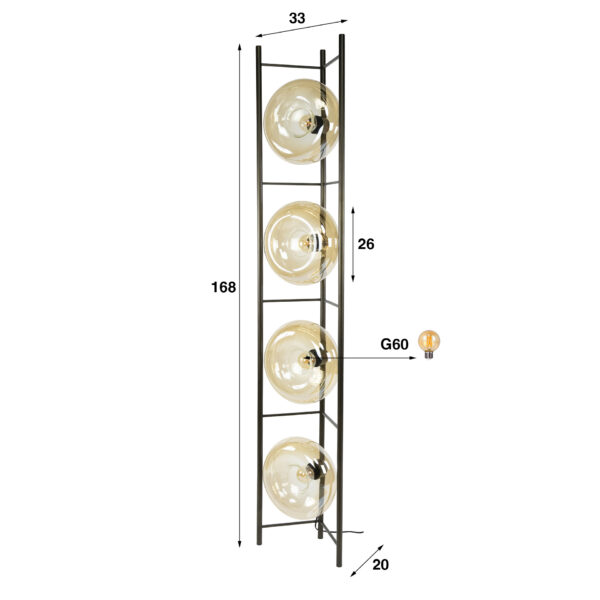 Hoyz Collection - Vloerlamp Soll 4-lichts - Amber Glas