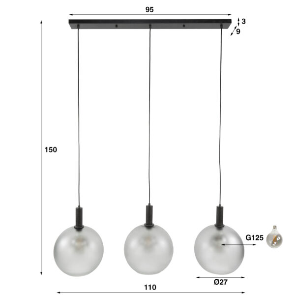Hoyz Collection - Hanglamp Bubble Frosted 3-lichts - Frosted Grijs